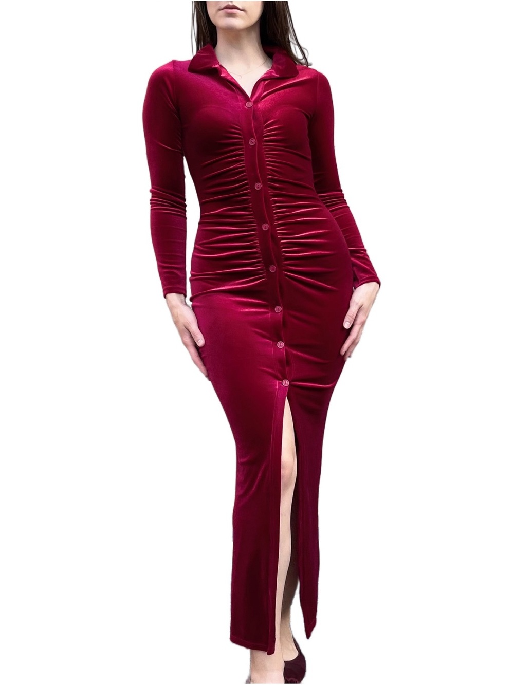 Fashion Nova Weekend Icon Burgundy Red Velvet Maxi Dress Small